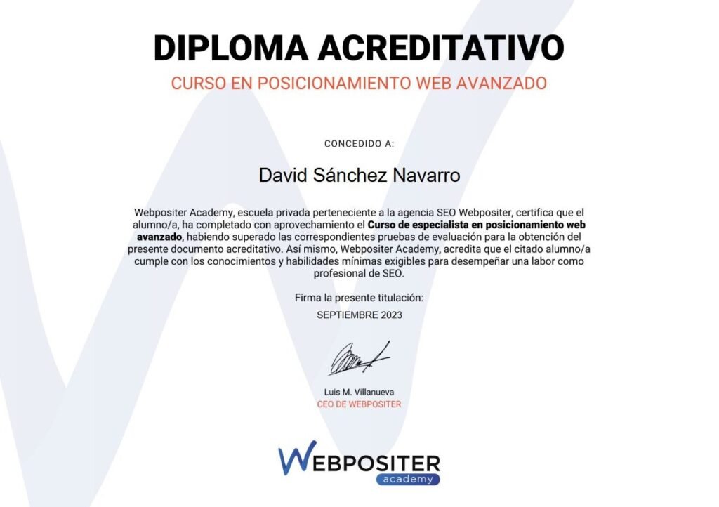 David Sanchez Navarro Diploma curso en posicionamiento web avanzado