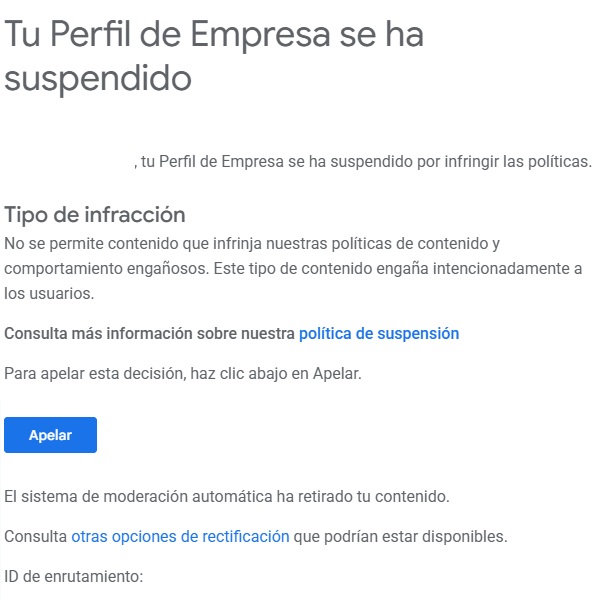Imagen de informando la suspension del perfil